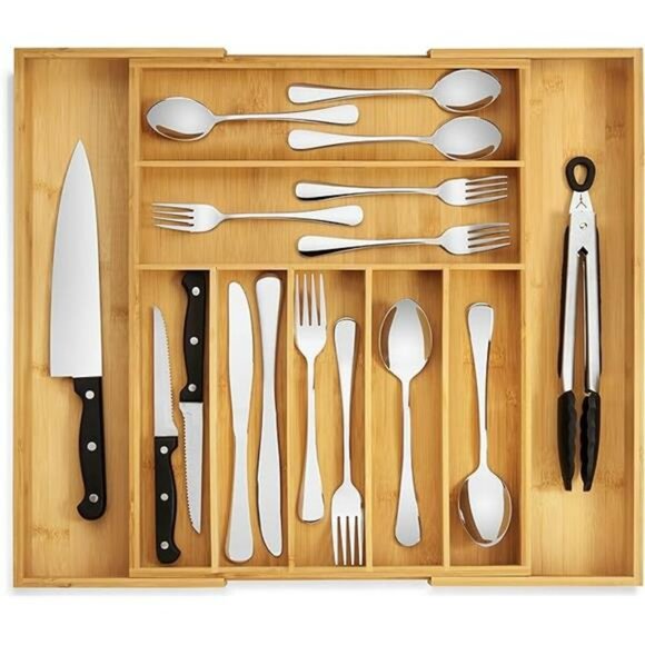 Expandable Bamboo Drawer Organizer Utensil Silverware Flatware Tray - Picture 6 of 6